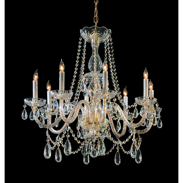 Group Traditional Crystal Swarovski Strass Crystal Polished Brass Eight-Light Chandelier