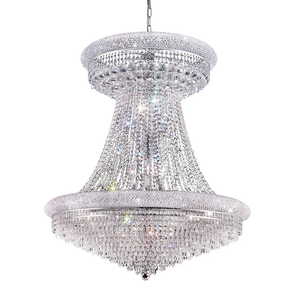 Primo Prism Chrome Twenty-Eight Light 36-Inch Two-Tier Chandelier with Royal Cut Clear Crystal