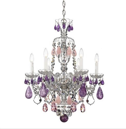 Schonbek Hamilton Silver Six-Light Amethyst and Rose Rock Crystal Chandelier, 22W x 29.5H x 22D