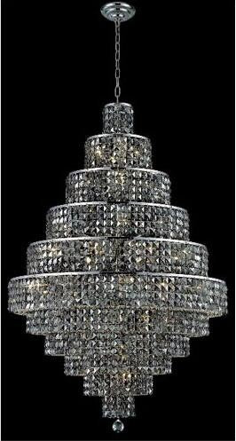 Chrome Thirty-Light Chandelier with Silver Shade/Grey Royal Cut Crystals