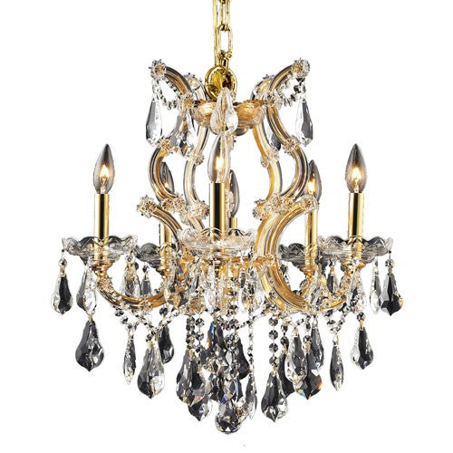 Gold Six-Light 20-Inch Chandelier with Royal Cut Clear Crystal