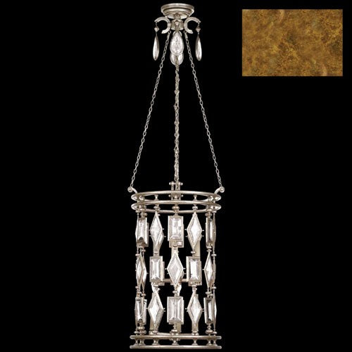 Six-Light Lantern in Variegated Gold Leaf Finish with Clear Crystal Gems