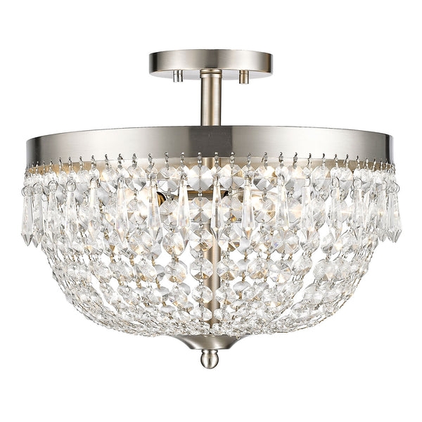 Brushed Nickel Four-Light Semi Flush Mount with Clear Crystal