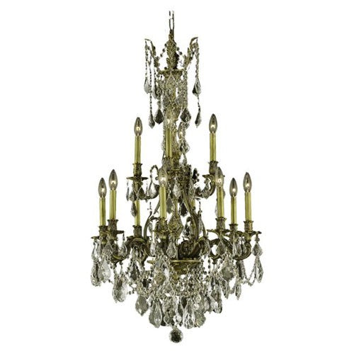 Dark Bronze Twelve-Light Chandelier with Golden Shadow/Champagne Royal Cut Crystals