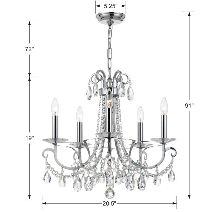 Othello Chandelier in Polished Chrome with Clear Swarovski Strass Crystals