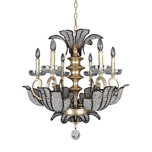 Silver Leaf and Sienna Bronze Six-Light Chandelier with Firenze Clear Crystal