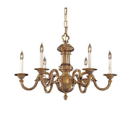 Vintage Antique Brass Six-Light Chandelier