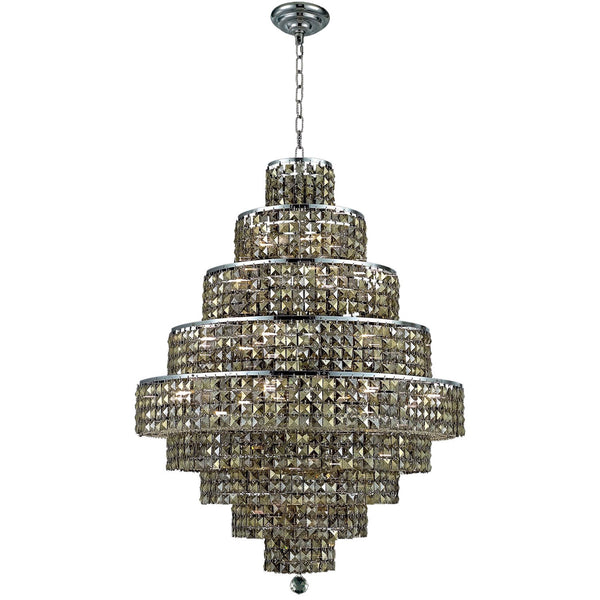 Maxim Chrome Twenty-Light 30-Inch Nine-Tier Chandelier with Royal Cut Golden Teak Smoky Crystal