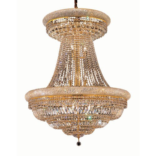 Primo Gold Twenty-Eight Light 36-Inch Two-Tier Chandelier with Royal Cut Clear Crystal and Crystal Drop