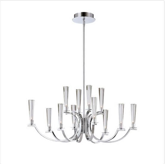 Chrome 12 Light Oval Chandelier with Clear Glass Shade