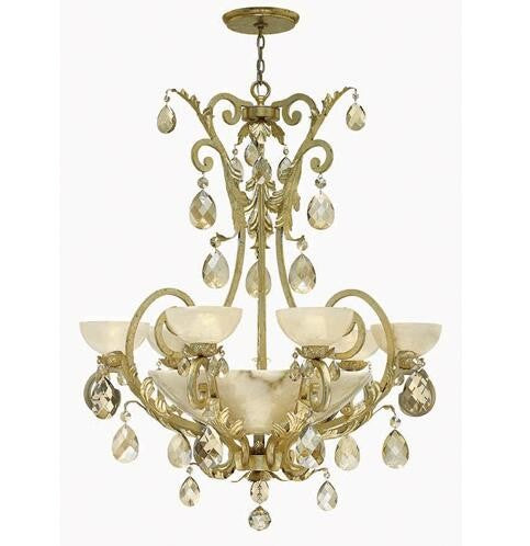 Silver Leaf Six Light Chandelier with Natural Alabaster