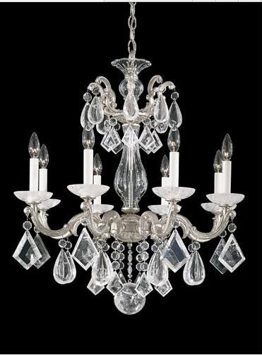 Silver Eight-Light Clear Rock Crystal Chandelier, 25W x 28H x 25D