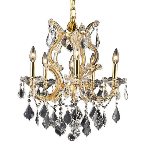 Gold Six-Light 20-Inch Chandelier with Royal Cut Clear Crystal