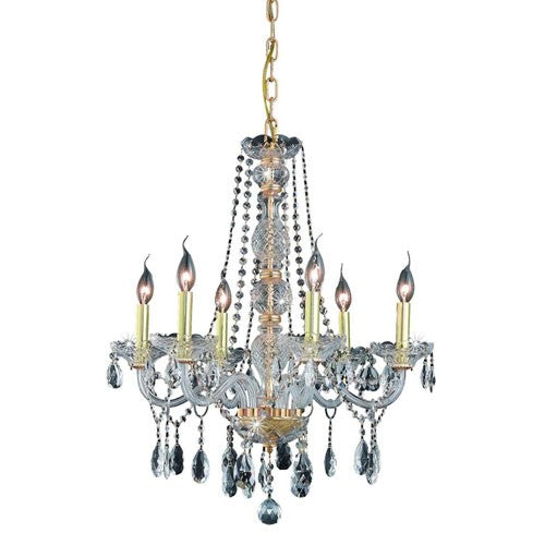 Gold Six-Light Chandelier with Clear Royal Cut Crystals