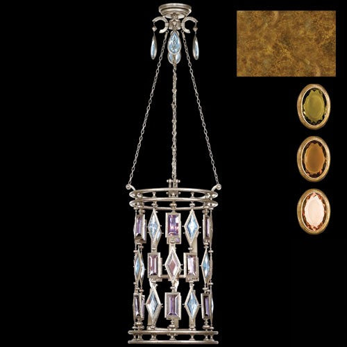 Six-Light Lantern in Variegated Gold Leaf Finish with Multi-Colored Crystal Gems