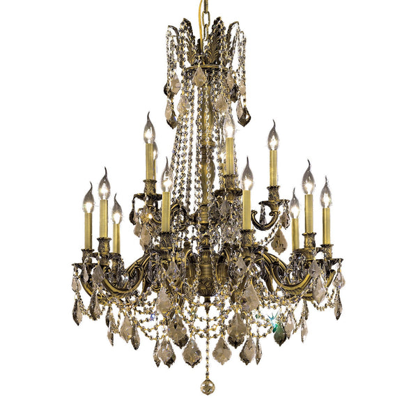 Rosalia Bronze Fifteen-Light 28-Inch Chandelier with Royal Cut Golden Teak Smoky Crystal