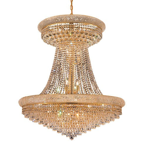 Primo Prism Gold Thirty-Two Light 36-Inch Chandelier with Royal Cut Clear Crystal