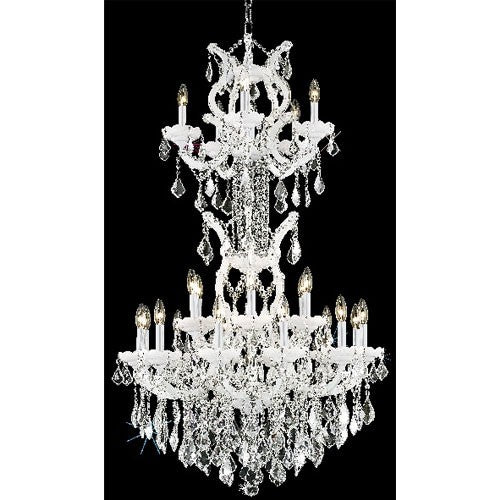 White Twenty-Five Light Chandelier with Clear Royal Cut Crystals