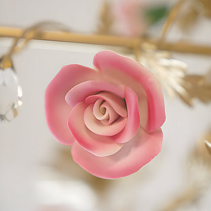 French Luxury Ceramic Pink Roses Chandeliers: 6/8-Light Candlelight Pastoral Charm