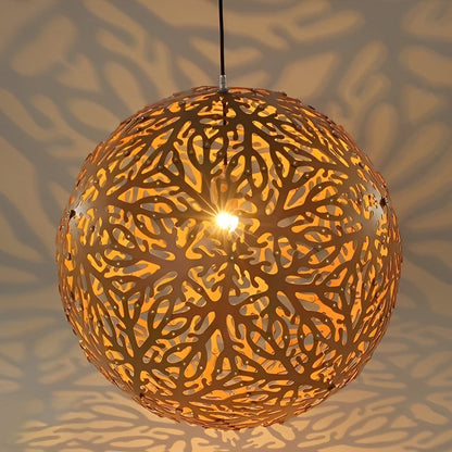 Handmade Hollowed Ball Basswood Shade LED Creative Modern Chandelier