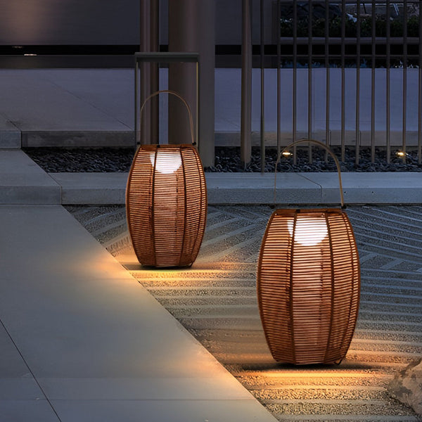 Rattan Lantern Shaped LED Waterproof Portable Modern Outdoor Floor Lamp