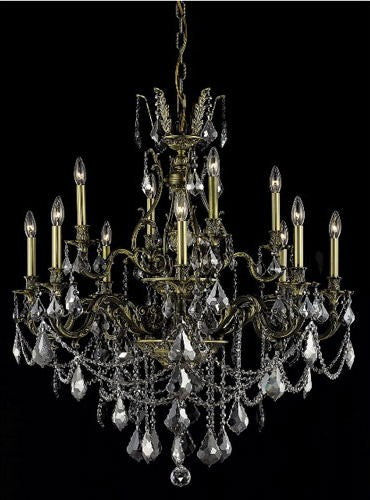 Bronze Twelve-Light Chandelier with Silver Shade/Grey Royal Cut Crystals