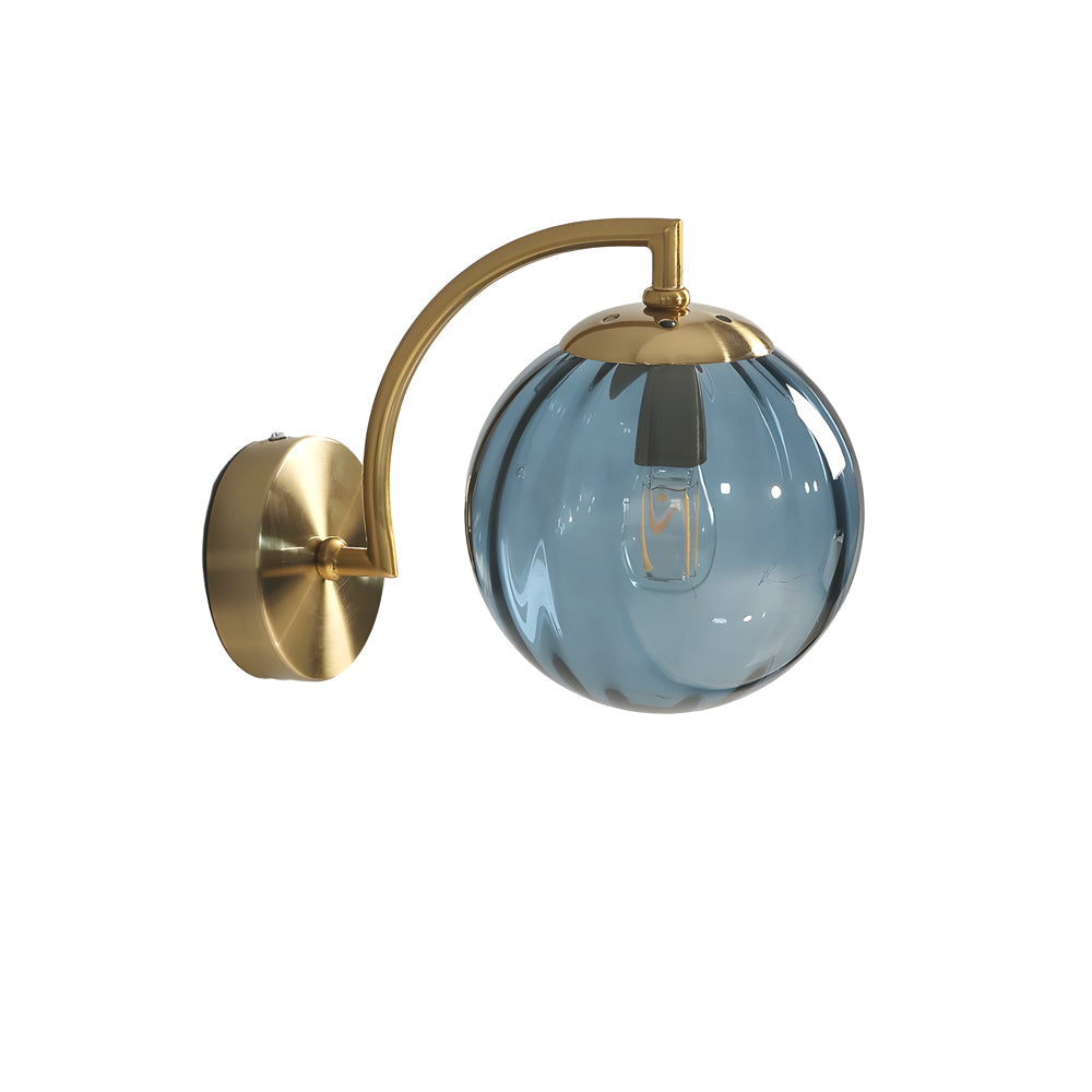 1-Light Curved Arm Wall Sconce with Ball Rib Glass Ball Shade