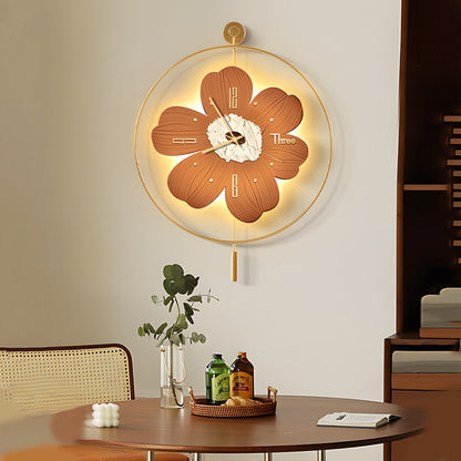 Round Metal Battery Operated LED Flower Wall Clock