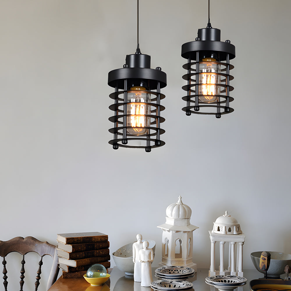 1-Light Aged Metallic Cage Kitchen Pendant Lighting Hanging Lamp