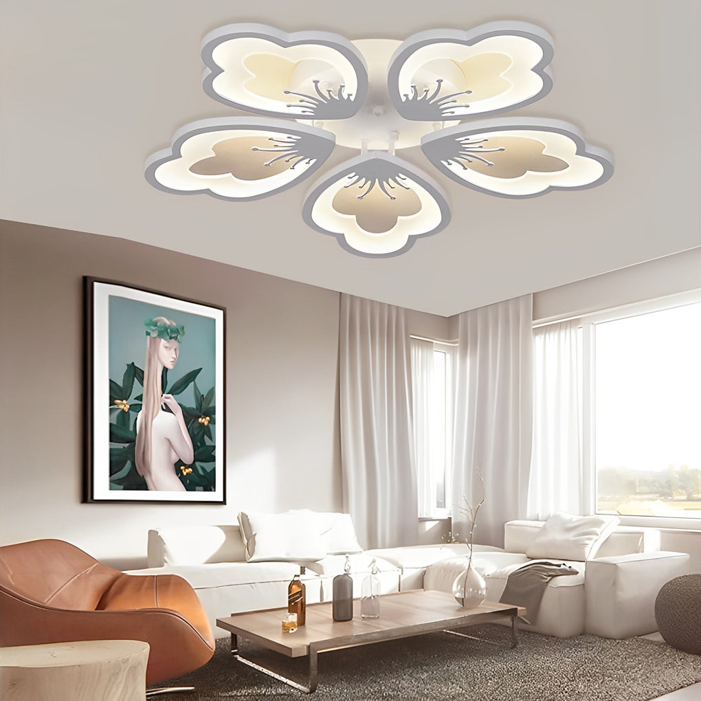 Flower Shaped Dimmable LED White Nordic Chandelier Light Flush Mount Lighting