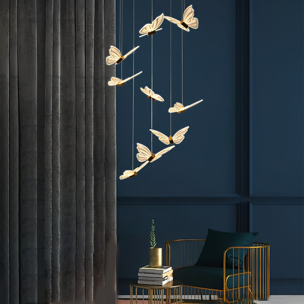 Small Butterflies Creative Three Step Dimming Modern Long Chandelier