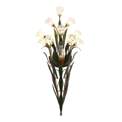 Bouquet Flowers Leaves White Light Pastoral American Style Wall Lamp