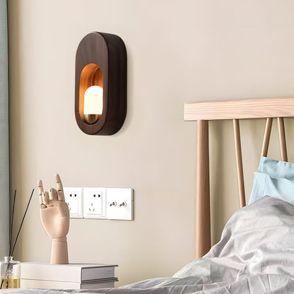 1-Light Wood Oval Wall Sconce - Wood/Walnut