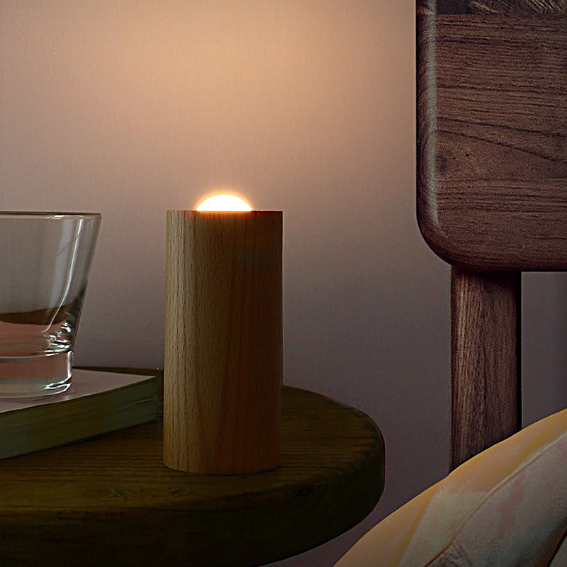 Candlelight Ambient Wood Cylinder Accent LED Table Lamp