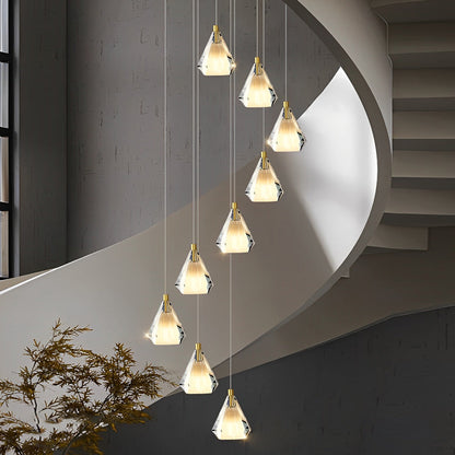 Creative Crystal Shade Three Step Dimming Nordic Staircase Chandelier