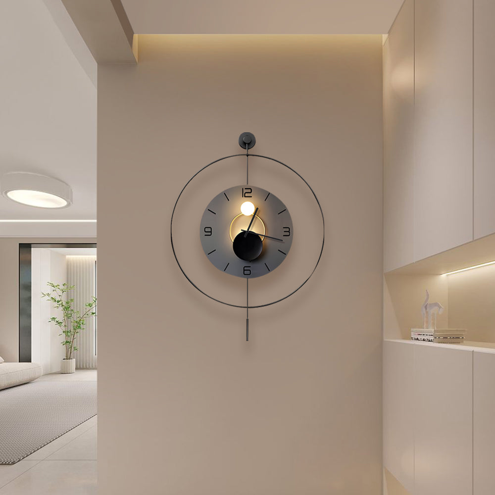 Battery Operated Round LED Hanging Metal Wall Clock