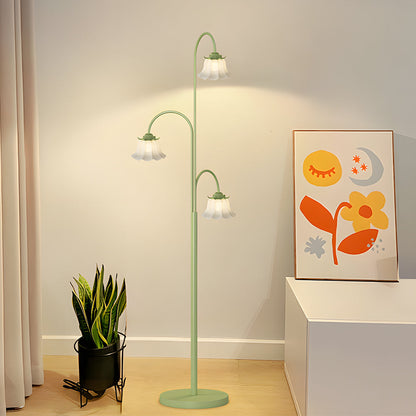 3-light Green Flower Dimmable Arc Hanging Tuilp Floor Lamp