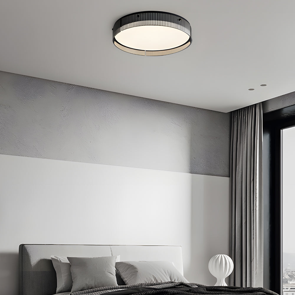 Round Ribbed Glass LED Flush Mount Ceiling Light