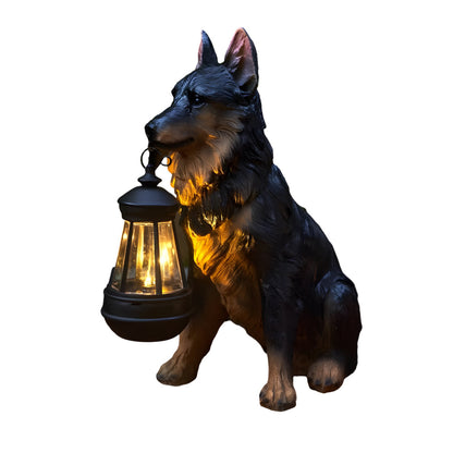 Resin Dog with Lantern Landscape Decor Solar Outdoor Lights