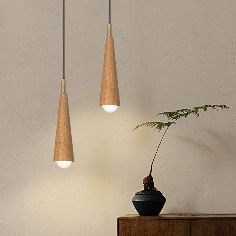 Wood Cone Three Step Dimming Copper LED Modern Pendant Lights Hanging Lamp