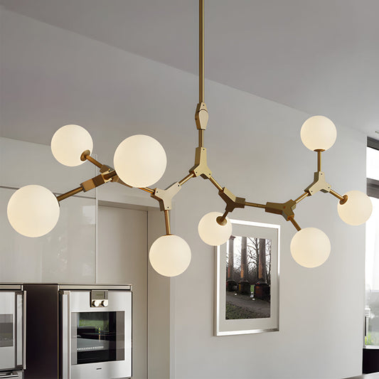 6/8-Light Gold Molecule Chandelier with White Glass Shades