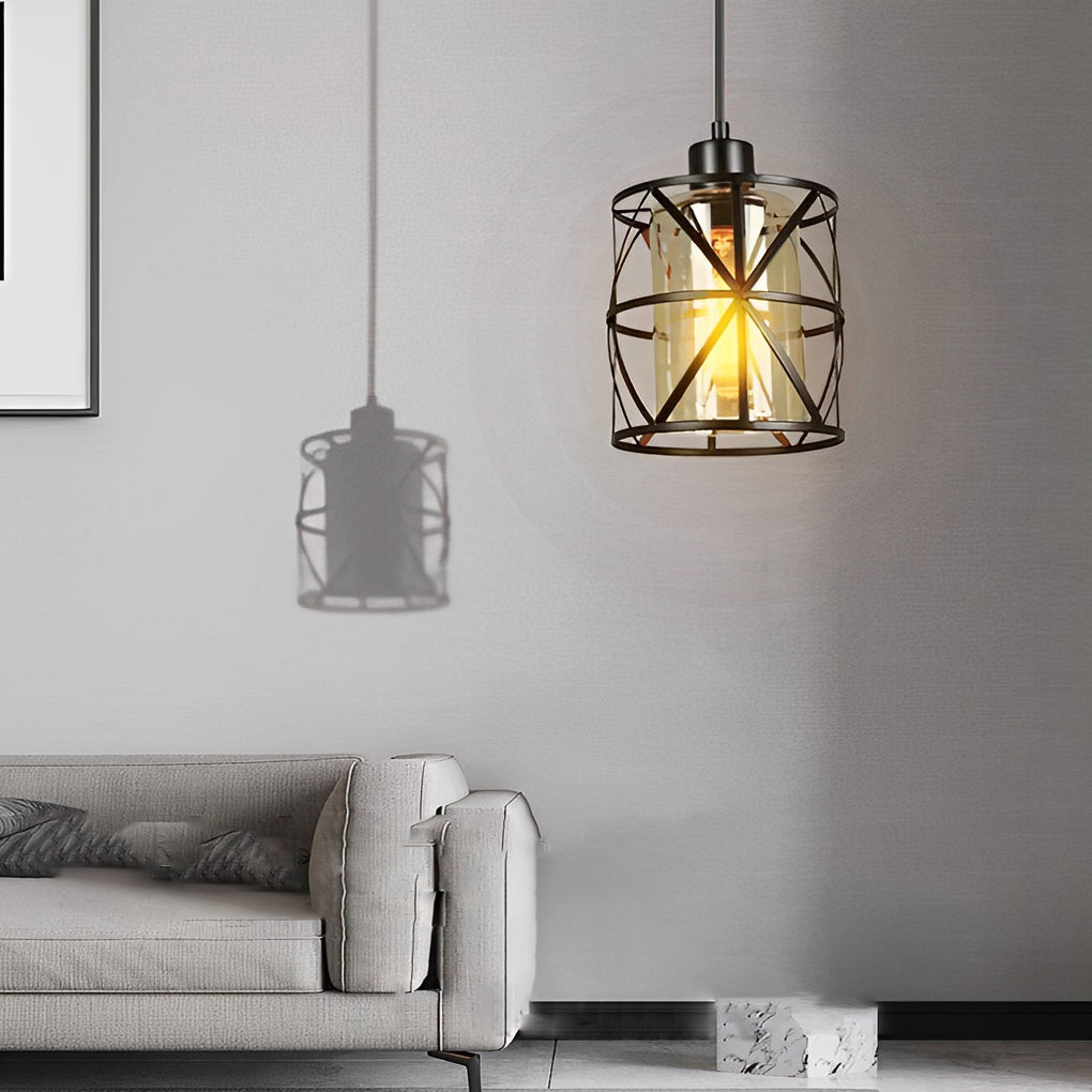 Creative Round Iron Glass Black Retro Industrial Style Pendant Lights