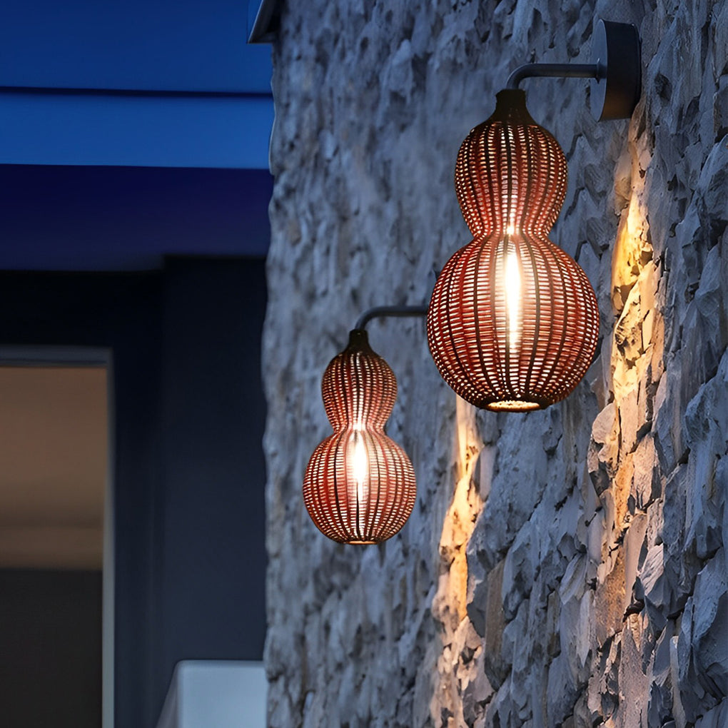 Woven Rattan Gourd Hanging Lamp Outdoor Pendant Light for Patio