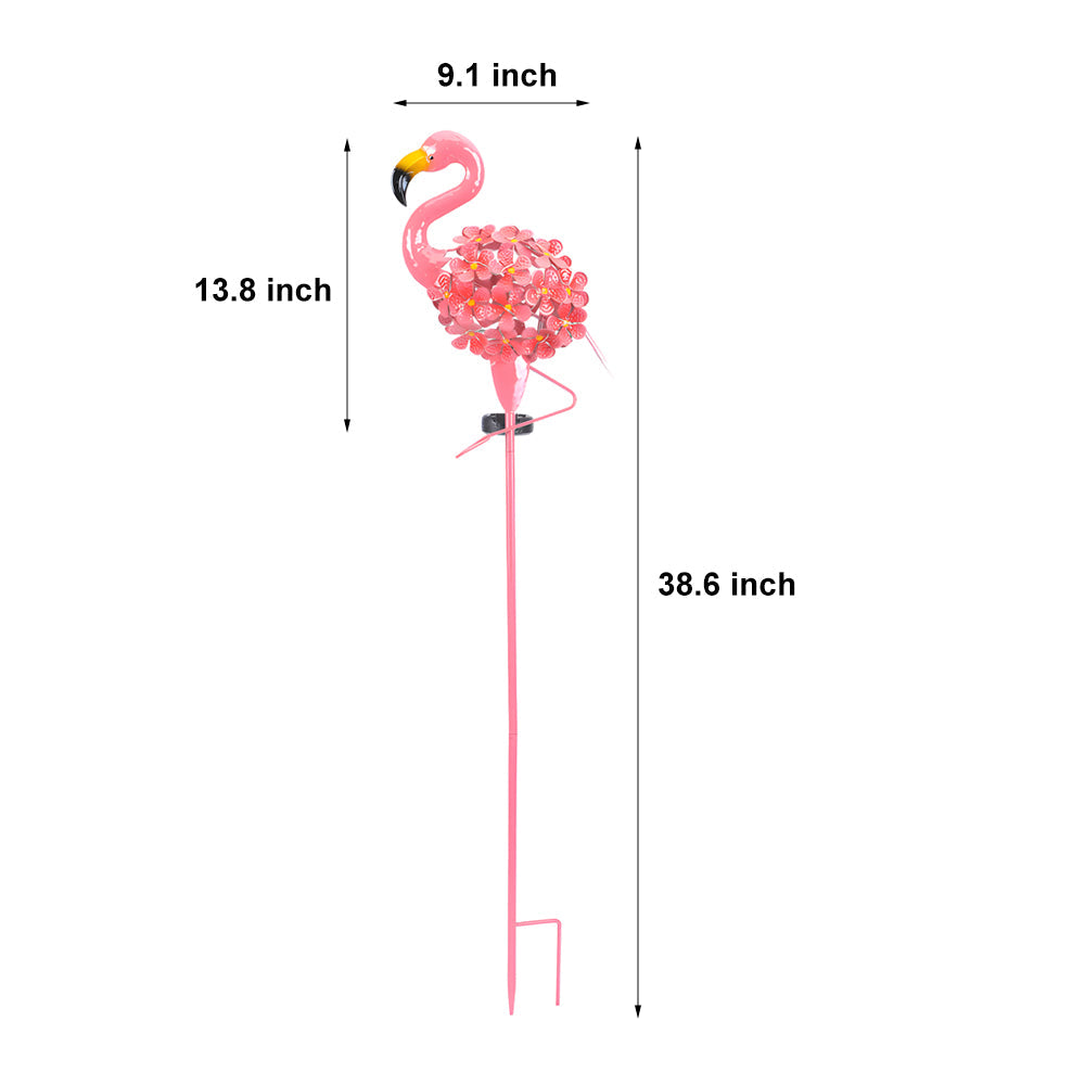 Metal Flamingo Solar Stake LED Lights Pink Outdoor Pathway Lamp - 2-Pack