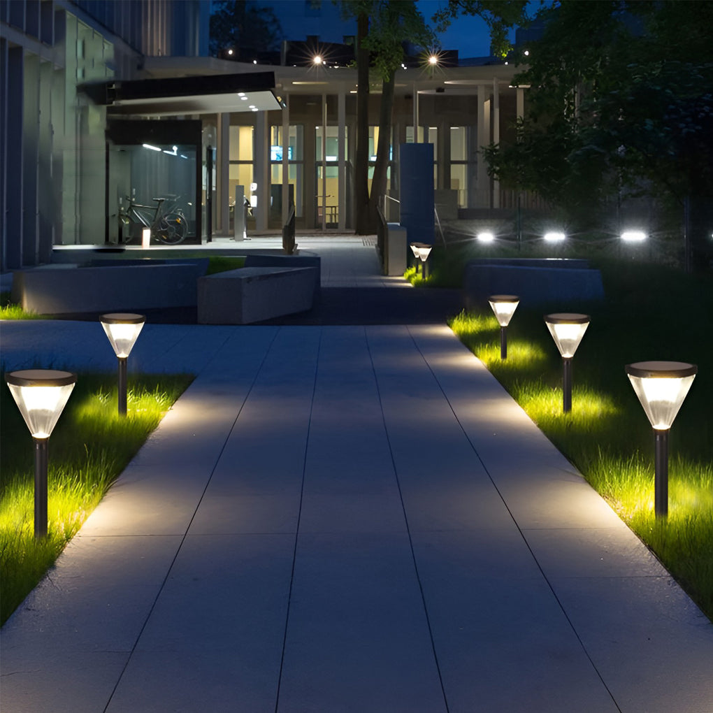 Geometric Waterproof LED Black Modern Solar Powered Pathway Post Lights