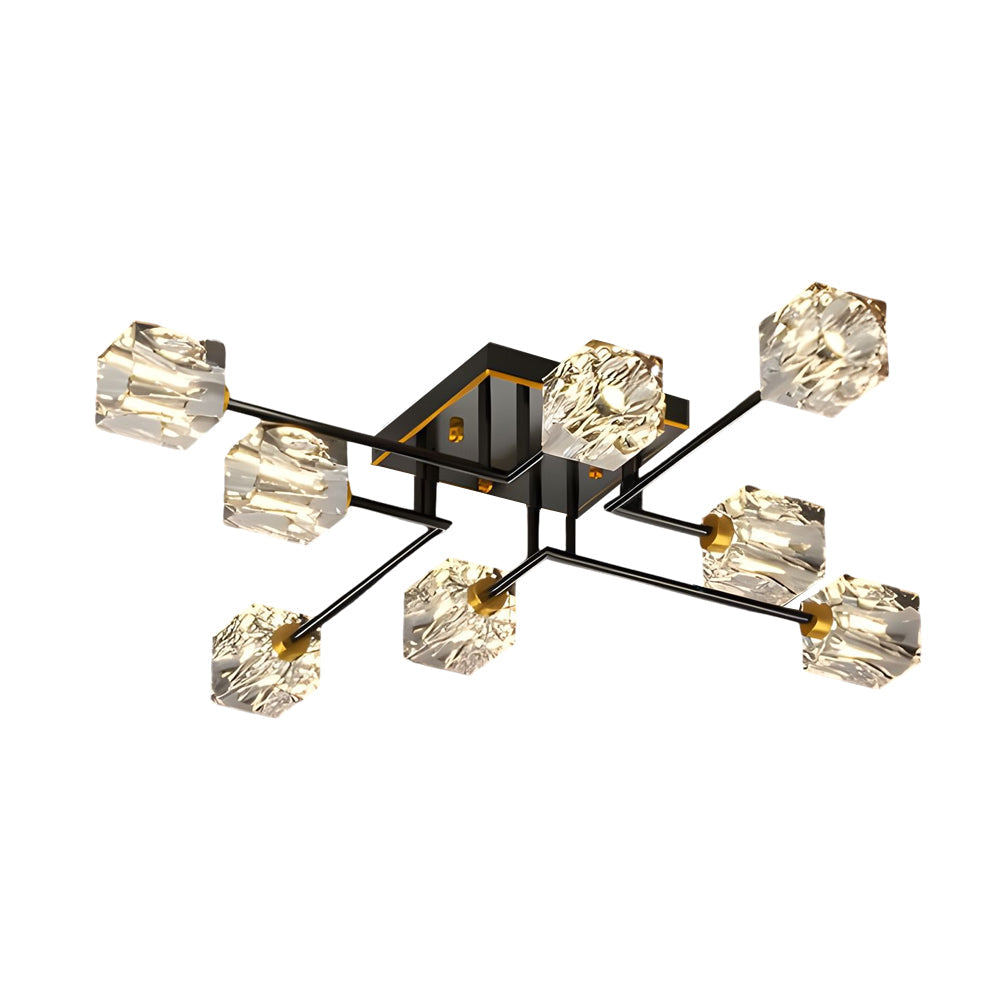 Modern Copper Crystal Cube Semi-Flush Mount Light Fixture, 4/6/8-Light