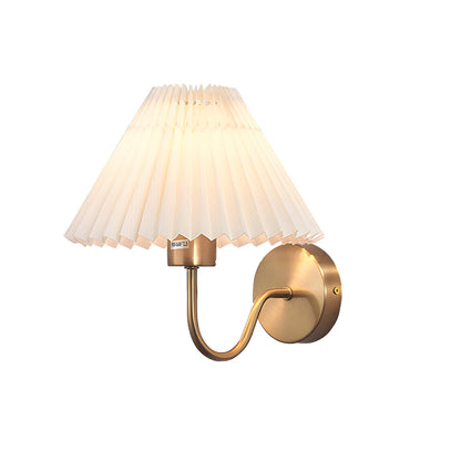 Vintage 1-Light Dimmable Metallic Armed Sconce with Pleated Fabric Shade