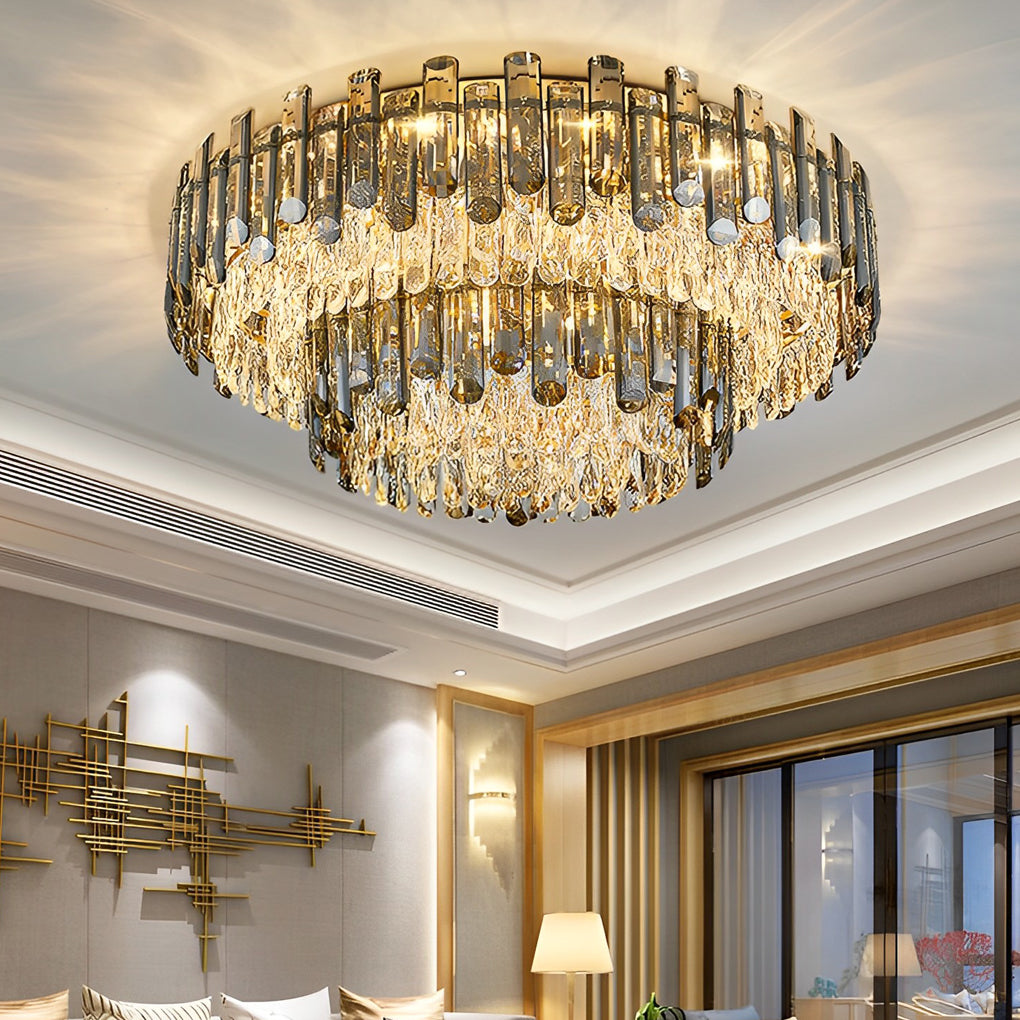 Round Metal Crystal Three Step Dimming Luxury Modern Ceiling Lights