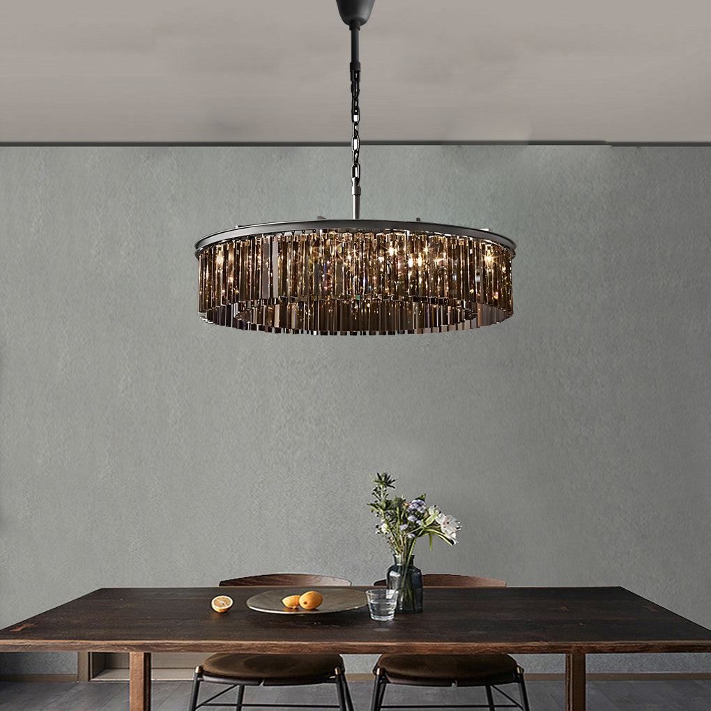 Round Metal Crystal Strip Retro American Style Chandelier Pendant Lamp