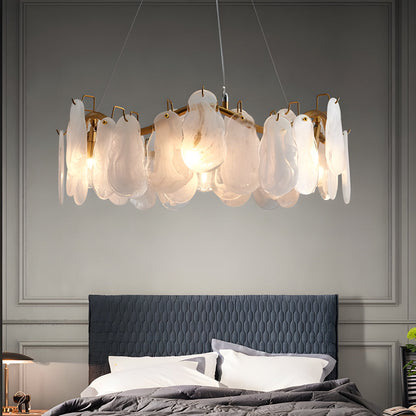 Round Long Wave Glass Clouds 3 Step Dimming Luxury French Style Chandelier